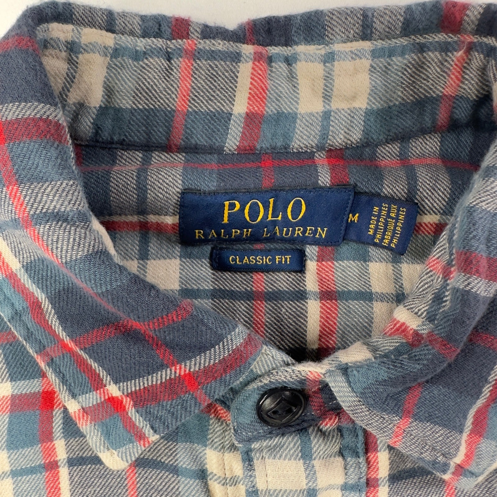 Polo Ralph Lauren Shirt Mens Medium Flannel Blue Red Classic Fit Button Down L/S