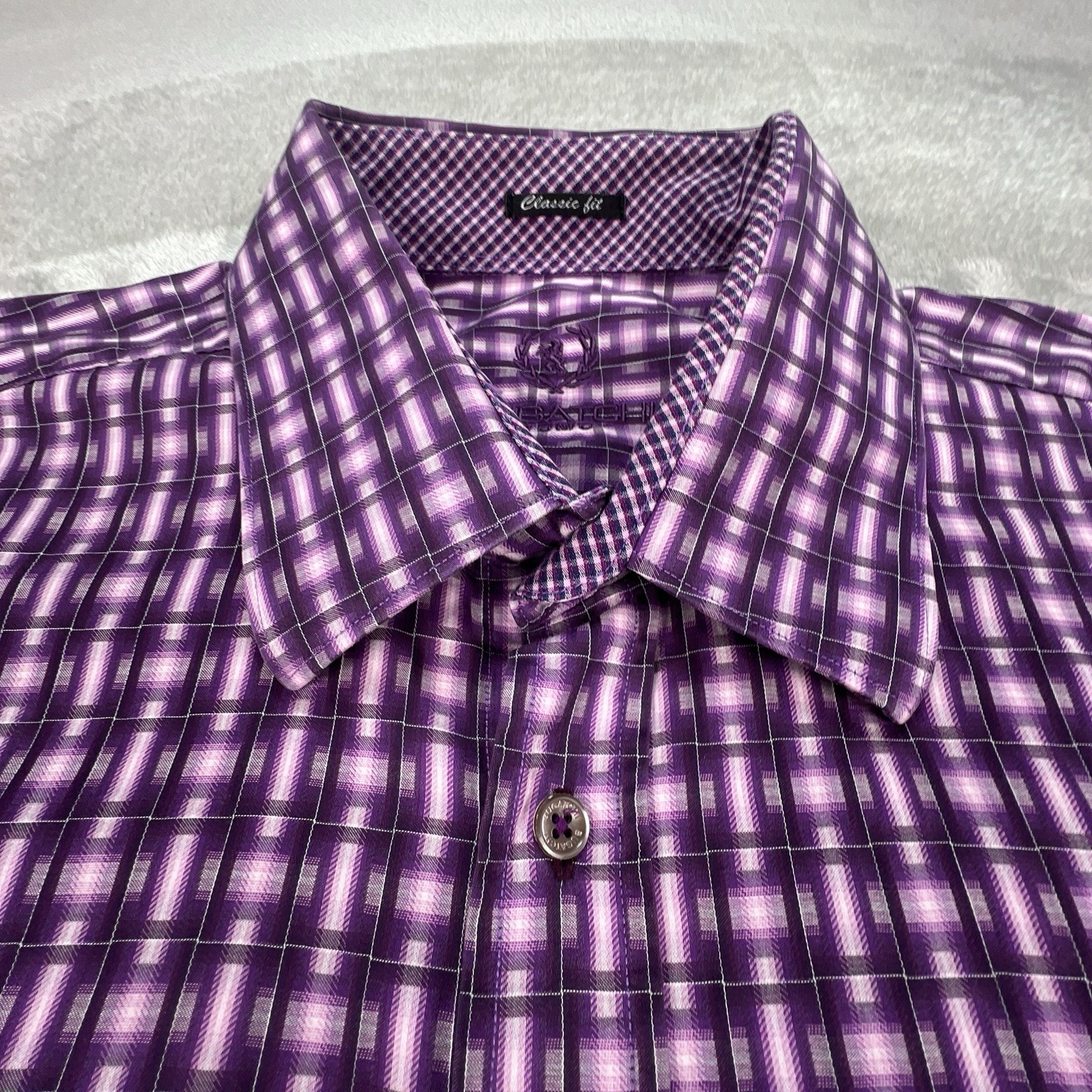 Bugatchi Shirt Mens Large Classic Fit Purple Pink Abstract Party Date Career