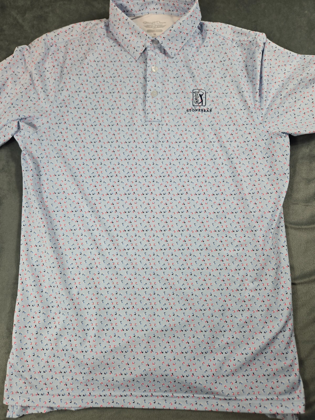Straight Down Golf Shirt Mens Medium Tour TPC Stonebrae National Umbrella Print