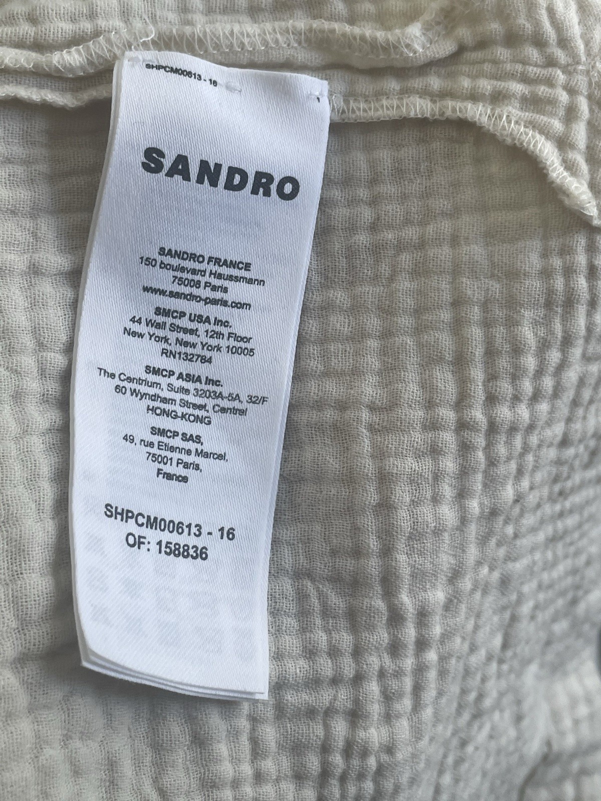 Sandro Paris Men’s M Beige Textured Point Collar Short Sleeve Button-Up Shirt