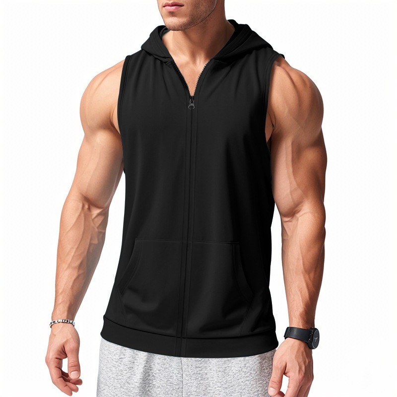 Men’s hooded zip-up sleeveless sweatshirt fashion sports jacket men’s vest