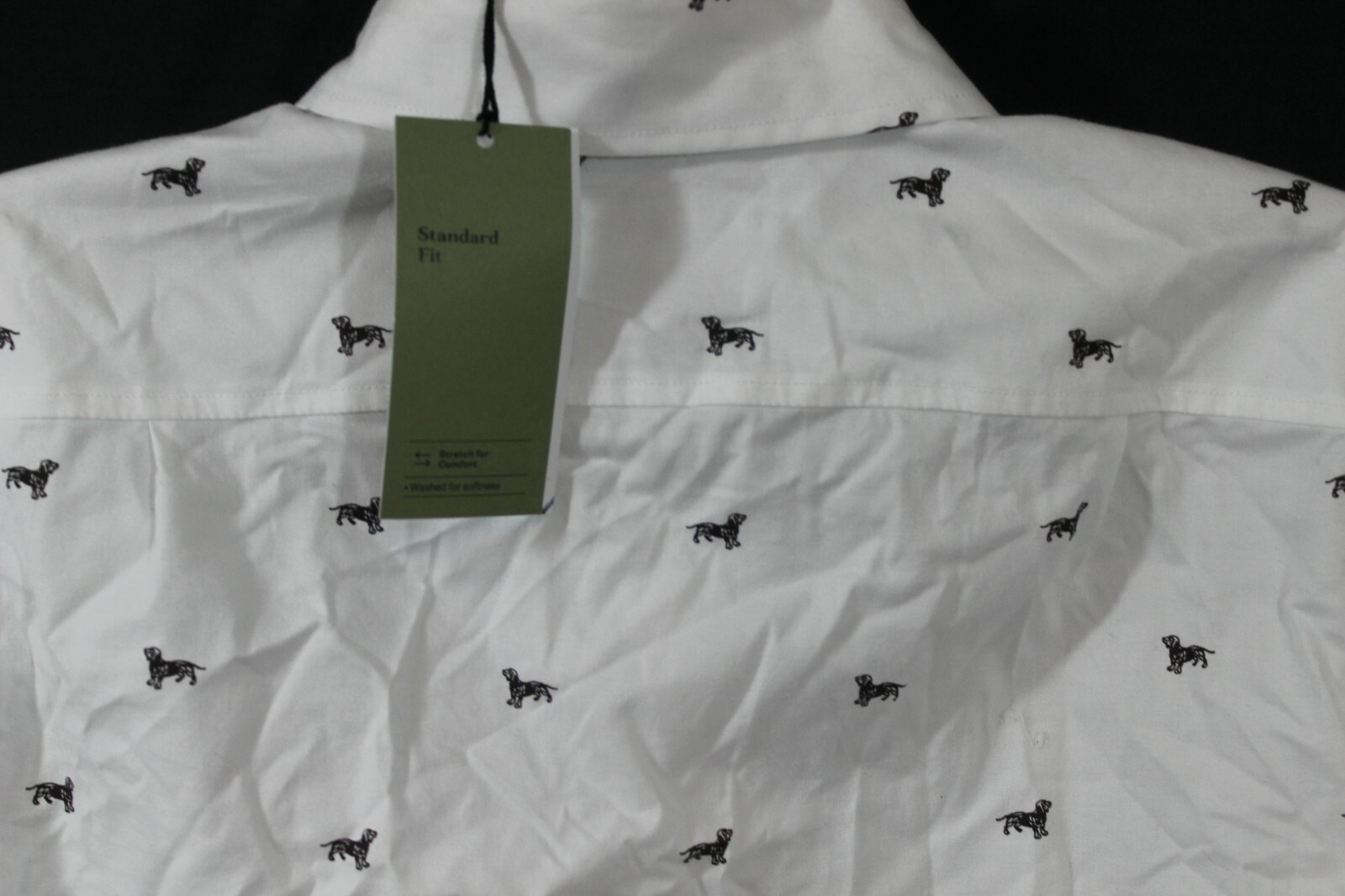 Goodfellow Poplin Button Down Long Sleeve Shirt White Dog Print S,M,L,XL (B164)