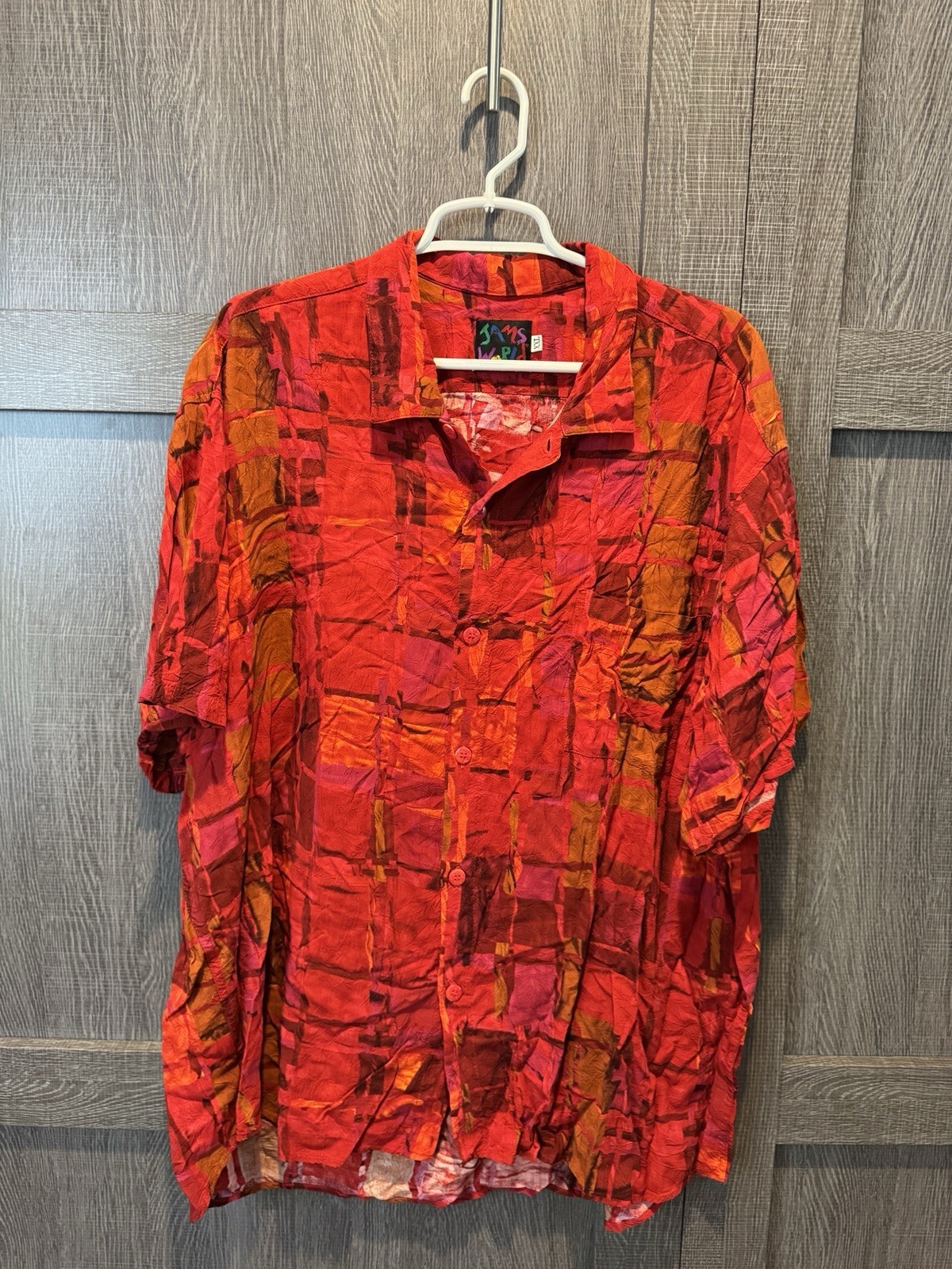Jams World Men’s XXL Red Floral Square Palm Tree Hawaiian Short Sleeve