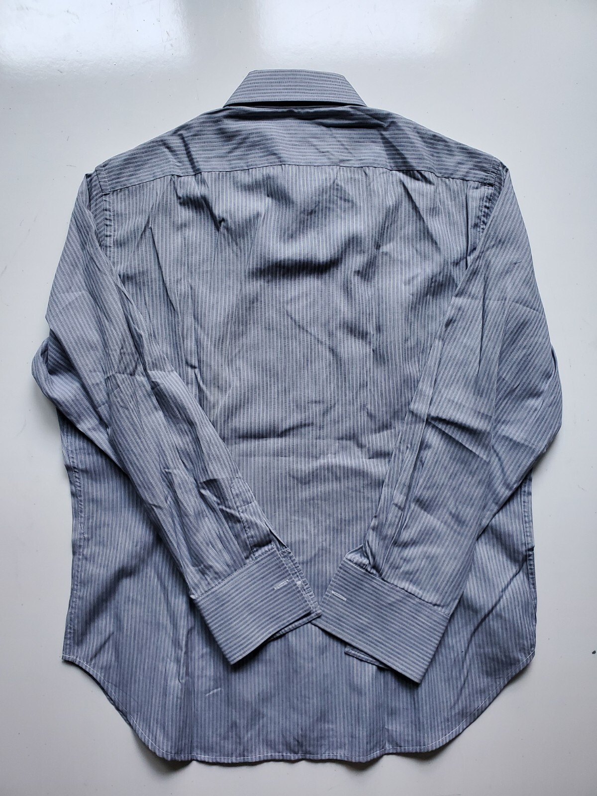 Ingraui Button Up Shirt Medium Gray with White Stripes Convertible Cuffs. Italy