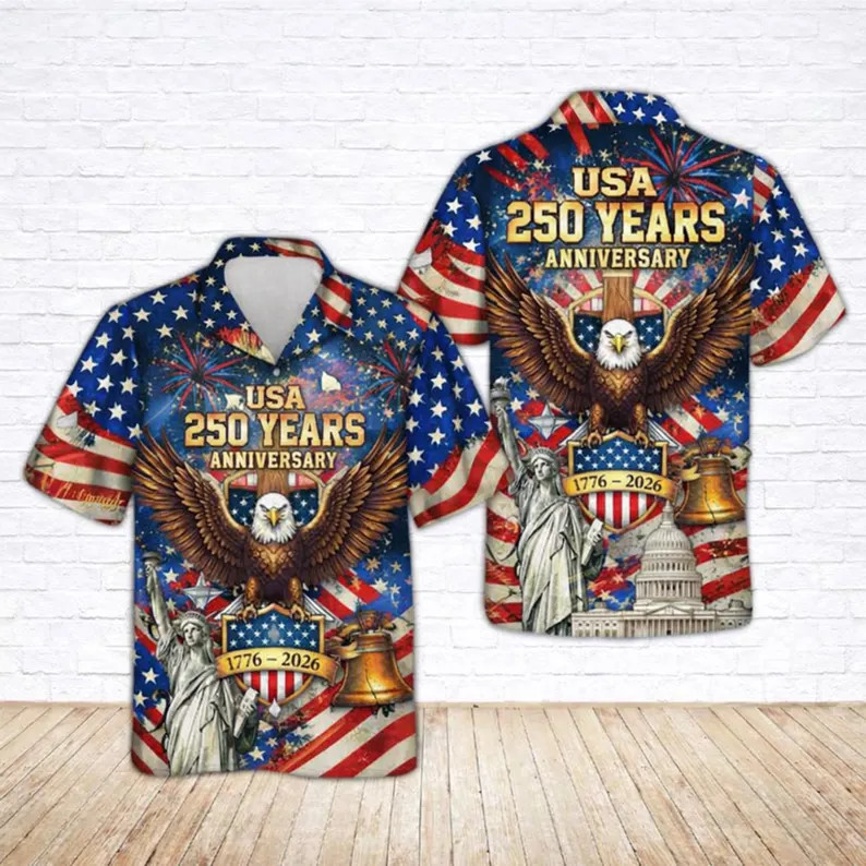 America 250 Hawaiian Shirt 1776–2026 Patriotic Vintage Celebration Button Down