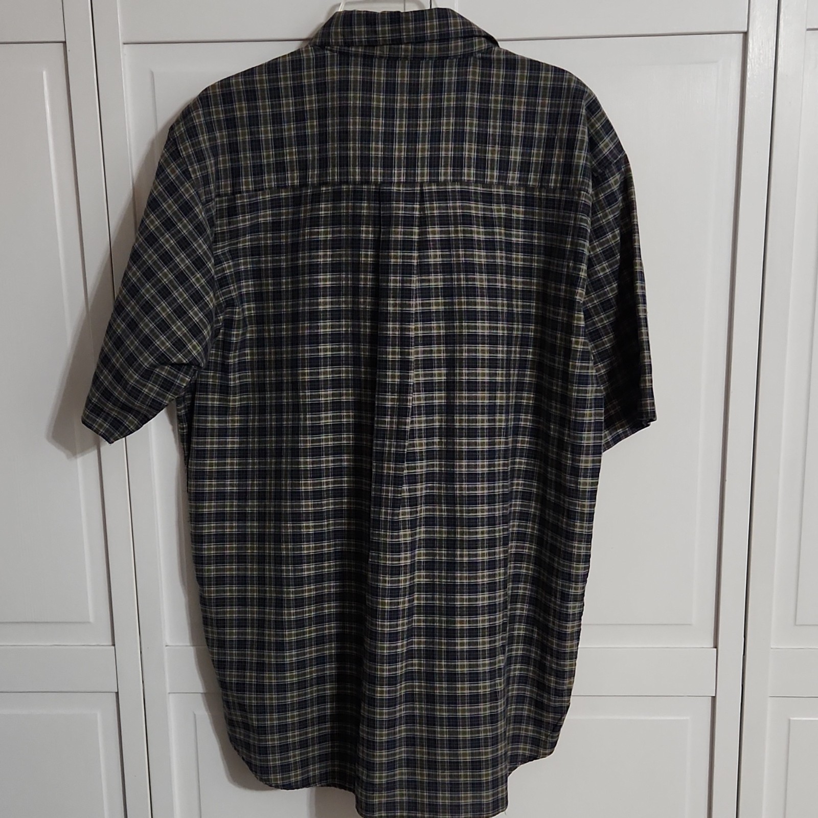 VTG FUBU Shirt Men 1X XL Blue Green Plaid Button Up Short Sleeve 90s Y2K Hip Hop