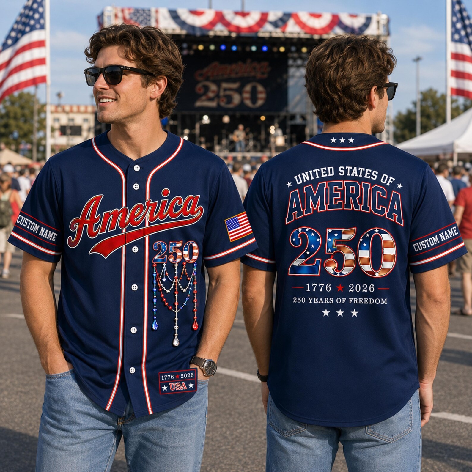 America 250 Baseball Jersey Personalized USA 250th Anniversary Custom Name