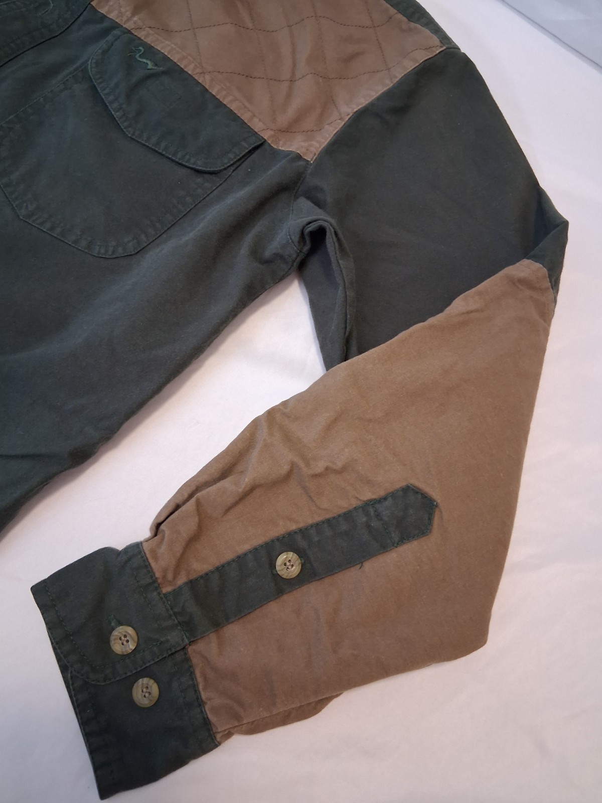 Vtg Duxbak Mens Hunting Shirt Size M Green Brown LS Pockets See Pictures