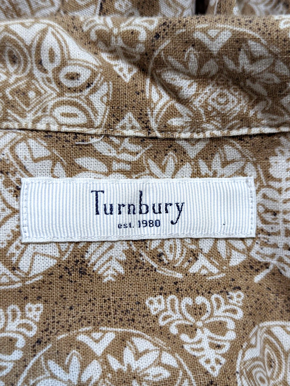 Turnbury Hawaiian Shirt Mens Large L Brown Linen Blend Button Up Resort Casual