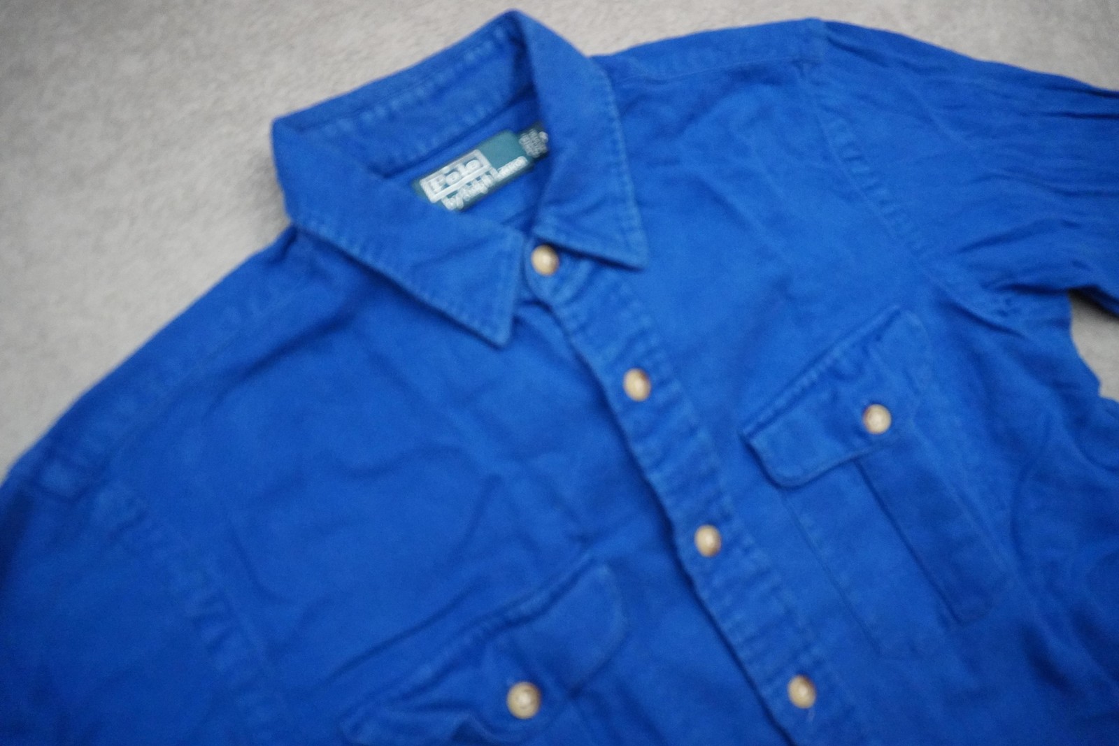Polo By Ralph Lauren Shirt Mens Medium Blue Solid Cotton Twill Pockets Casual