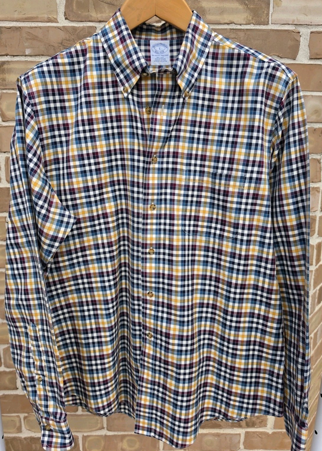 Brooks Brothers Men’s L Non-Iron Plaid Button Down Shirt Supima Cotton