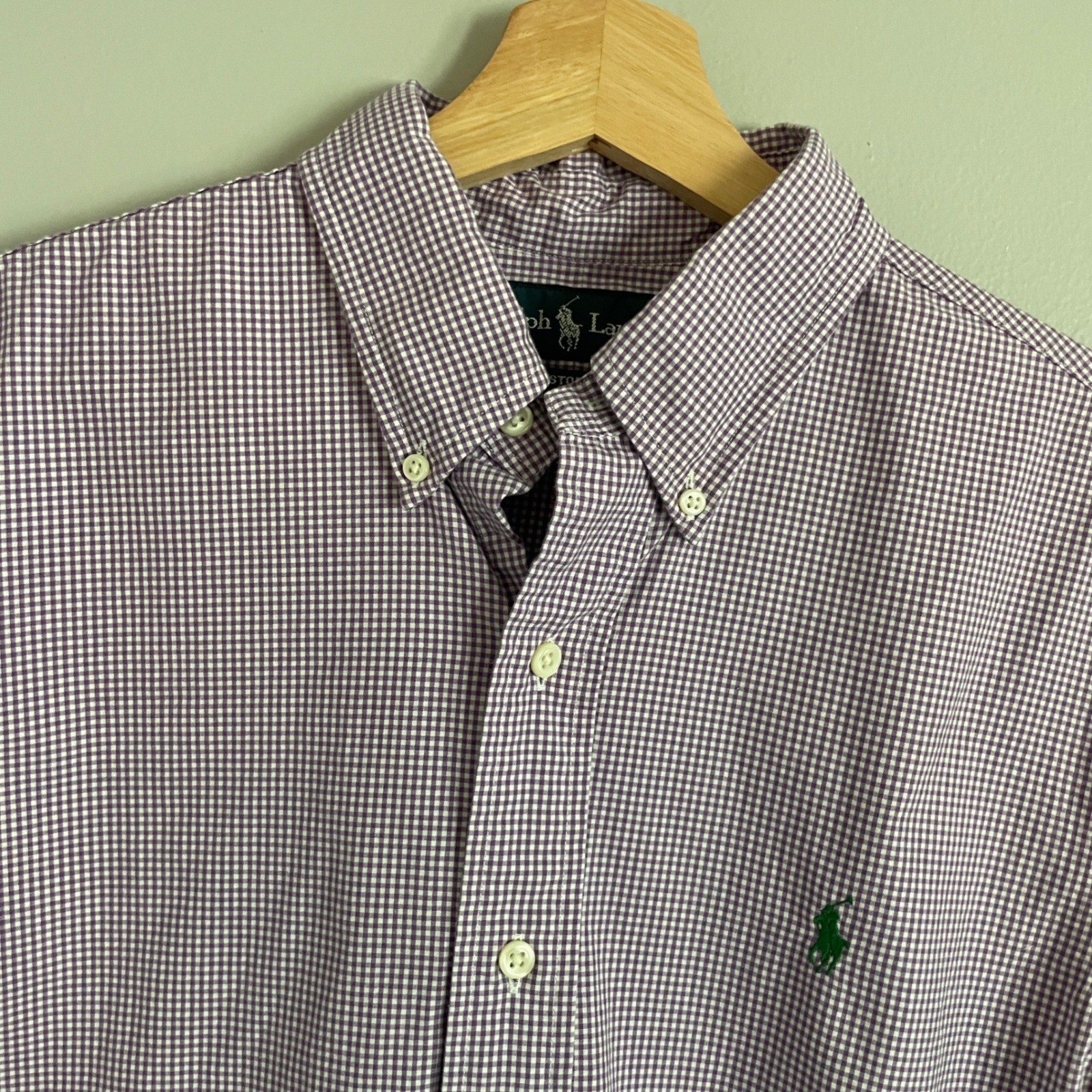 Ralph Lauren Button Down Shirt Mens M Purple Gingham Custom Fit Preppy