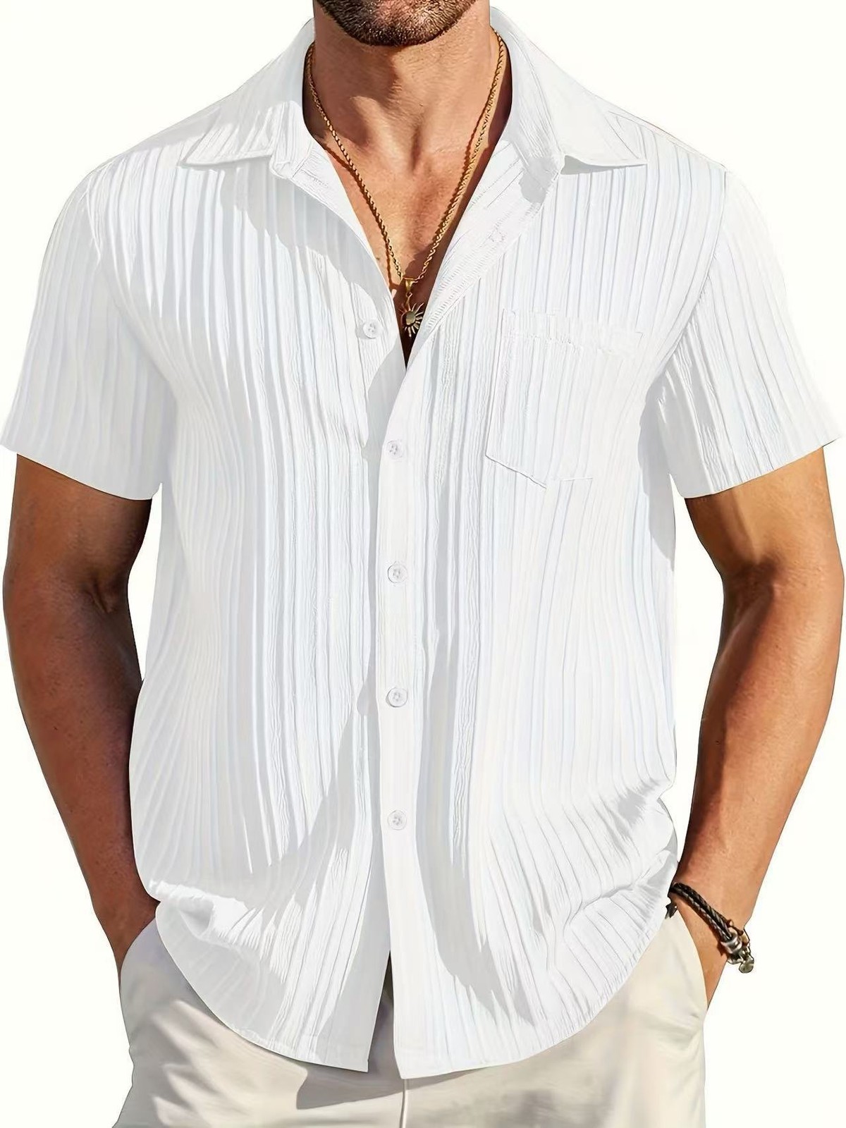 ‌Summer Fashion Stripe Casual Beach Short Sleeve Shirt
