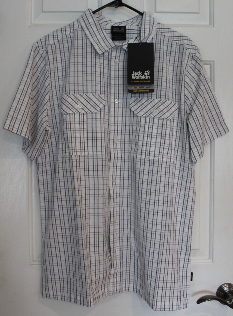 NWT Jack Wolfskin Short Sleeve Thompson White Rush Checks Shirt Medium US SELLER