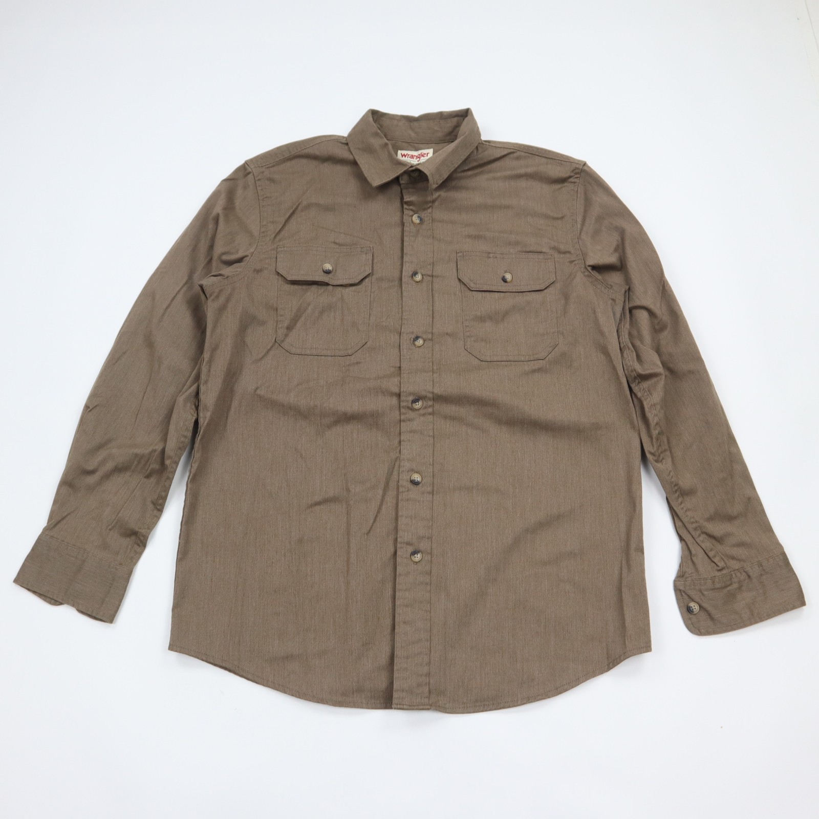Wrangler Authentics Button Up Shirt Mens Medium Brown Workwear