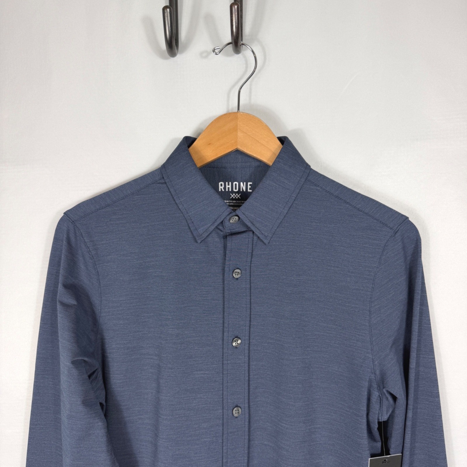 Rhone Commuter Shirt Mens Small Denim Blue Slim Fit Italian Stretch Workwear