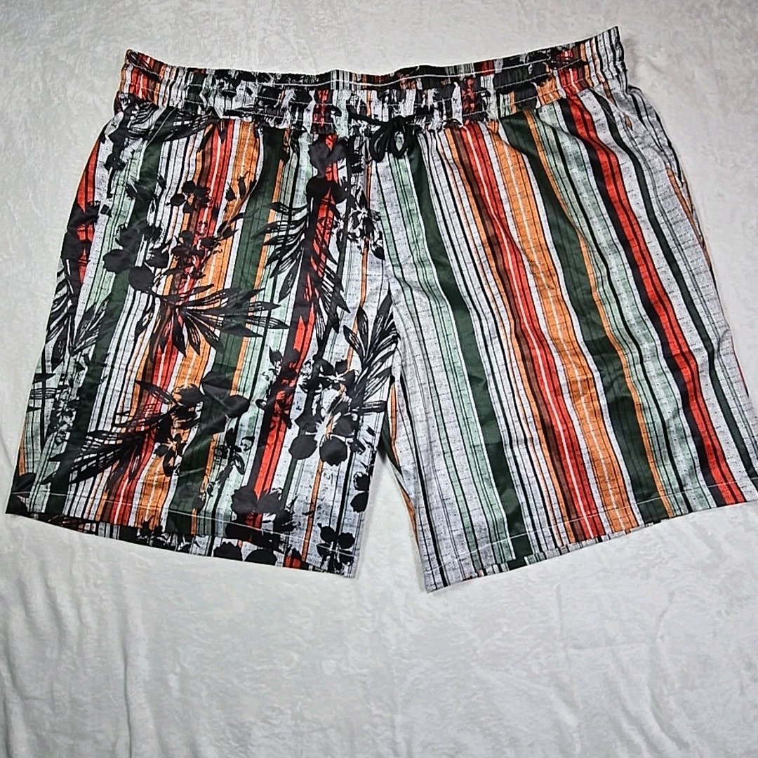 VATPAVE Hawaiian Shirt Shorts 2 Piece Outfit Mens 3XL Striped Floral Swim Trunks