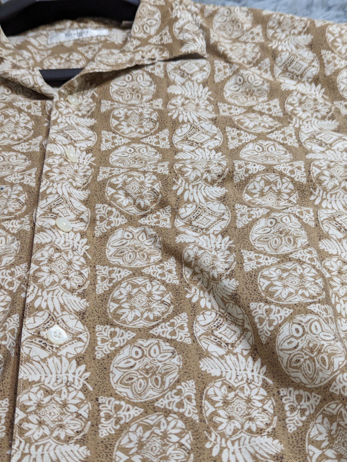 Turnbury Hawaiian Shirt Mens Large L Brown Linen Blend Button Up Resort Casual
