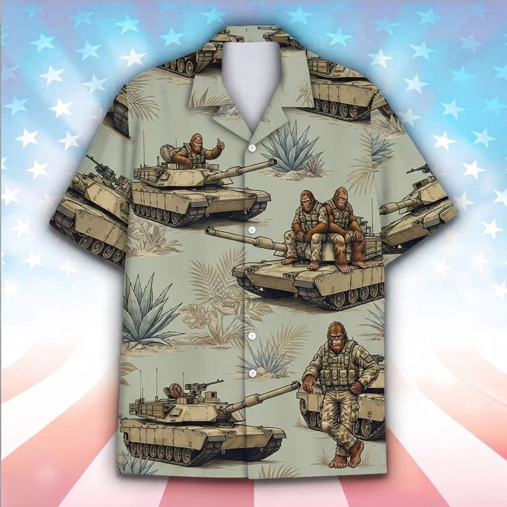 Bigfoot Military Tank With Vest And Desert Camo Hawaiian Shirt, Friends Gift