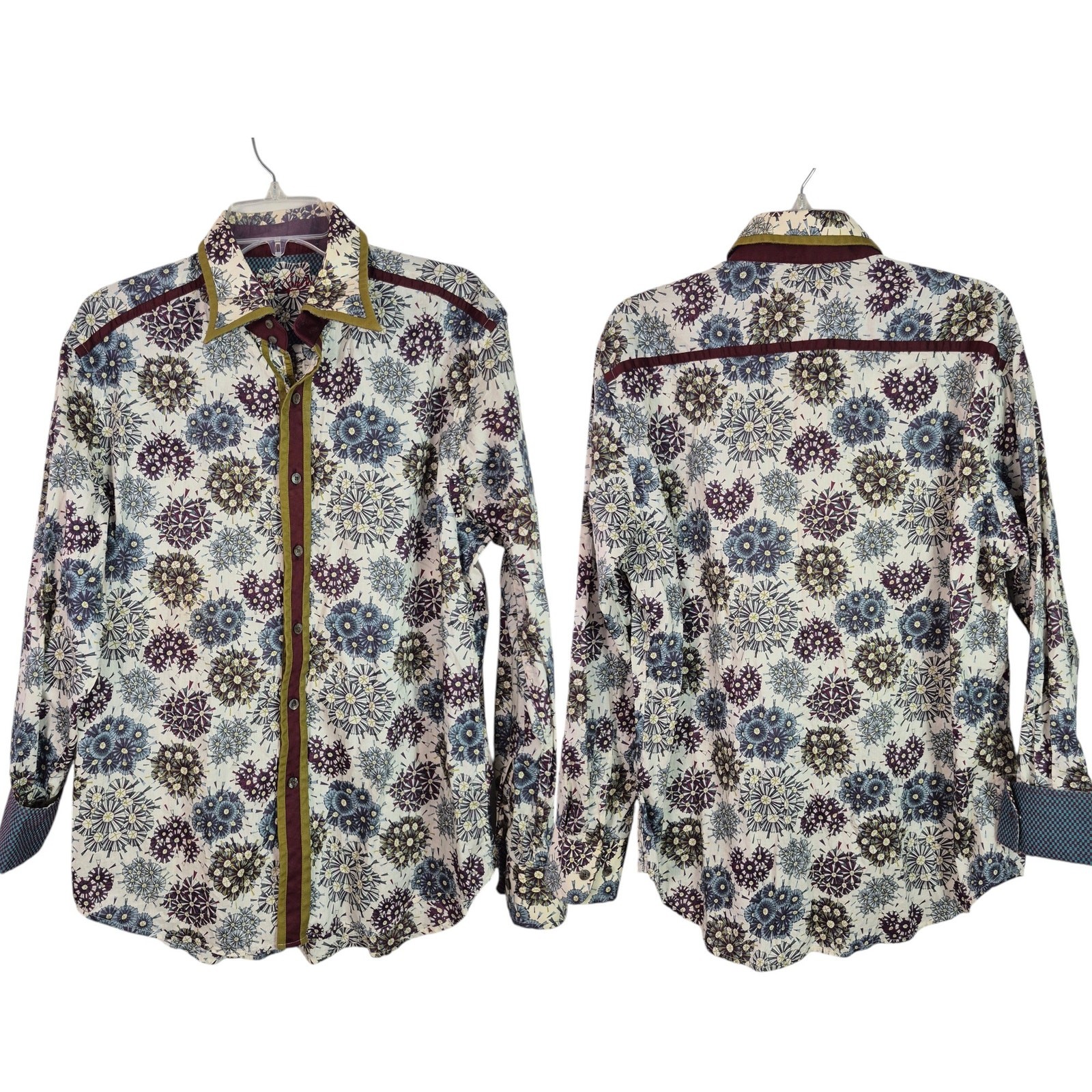 Robert Graham Red White Gray Vintage Retro Abstract Floral Men’s Shirt Large