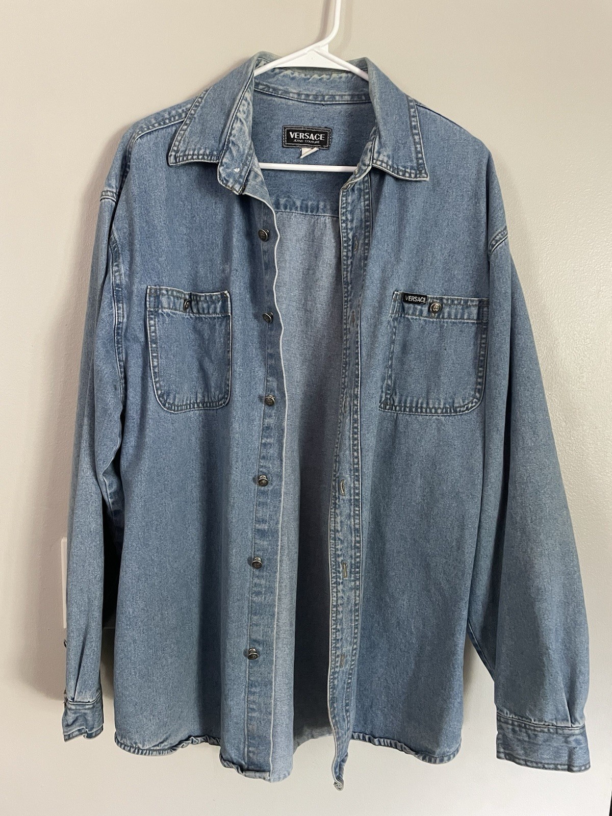 Vtg 90s Versace Jeans Couture Denim Shirt Oversized Men’s Sz L Medusa Buttons