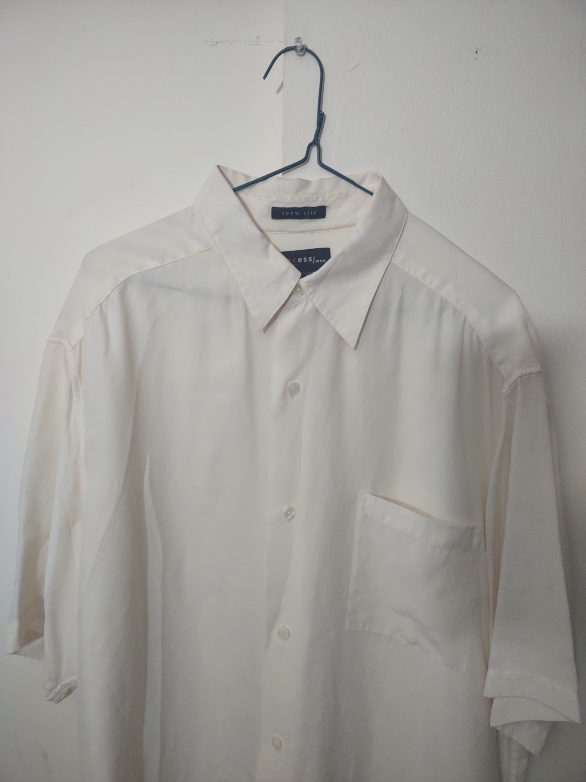 Axcess Mens 100% silk Button Down Shirt Ivory Beach wedding Business Classic