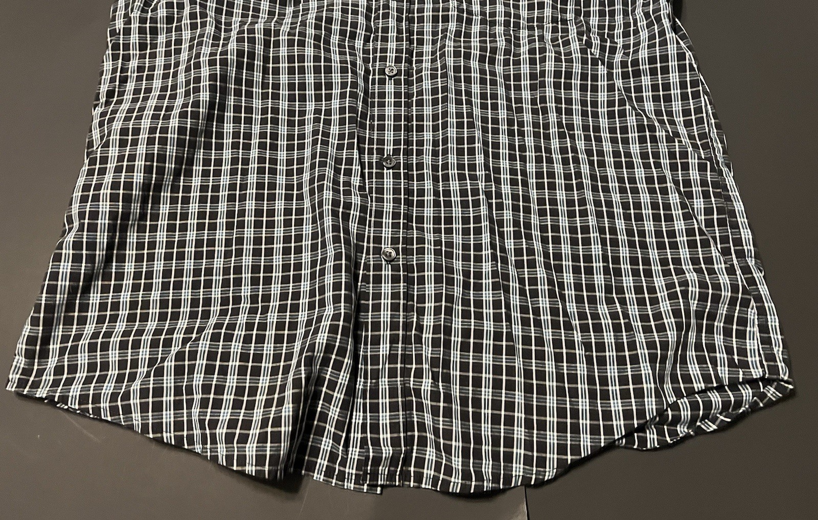 Basic Editions Classic Fit Men’s Large Plaid Button Up Black & Blue Short Sleeve