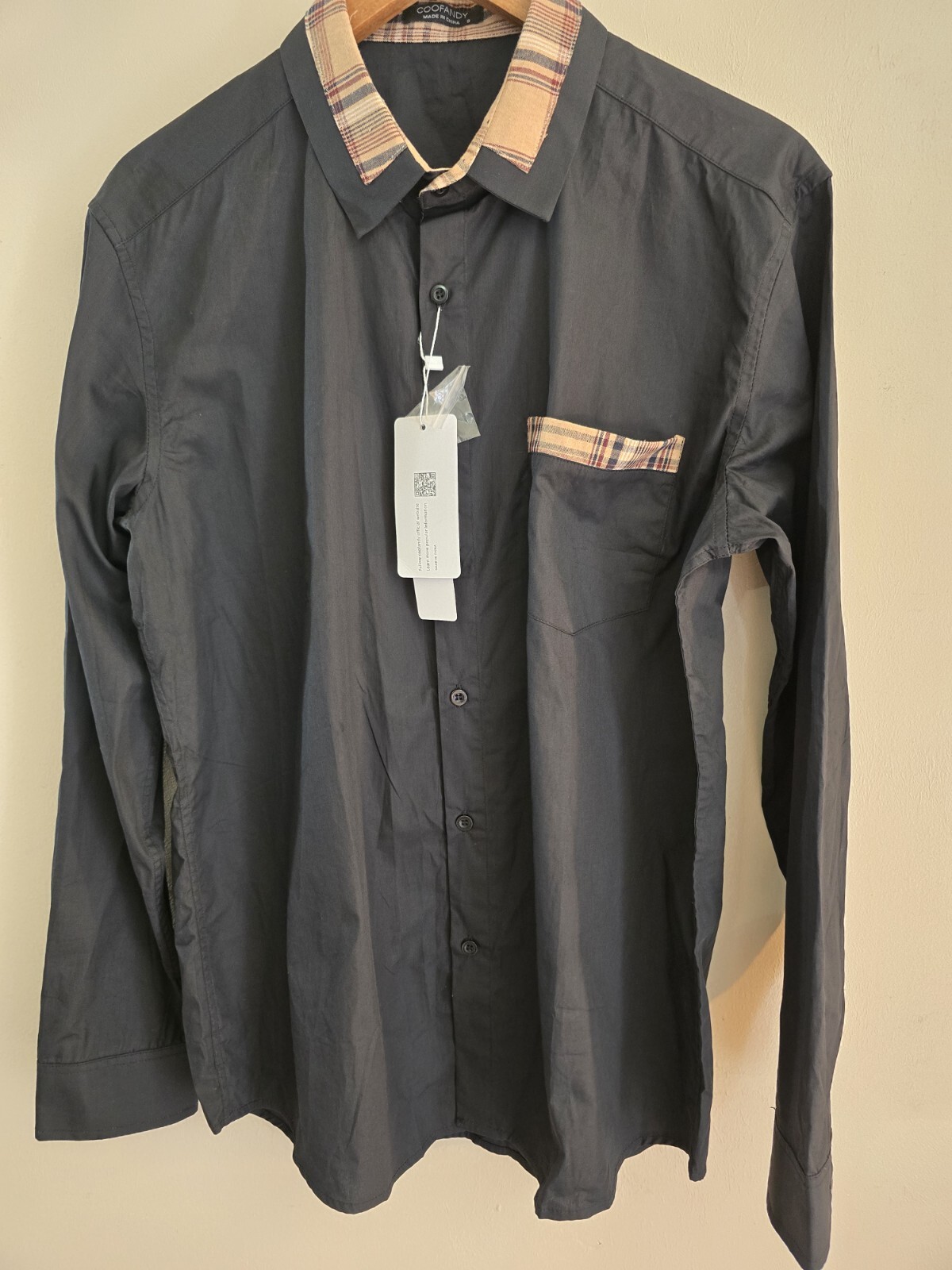 NWT Men’s Coofandy Size Small Button Up Long Sleeve Black/Brown Dress Shirt