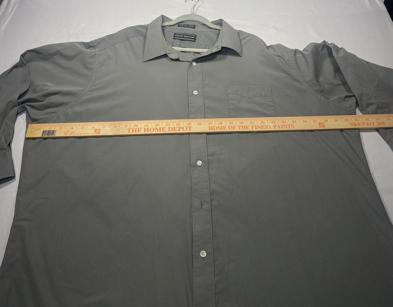 David Taylor Gray Solid Button Front Shirt Pockets Long Sleeve Mens 20 34/35