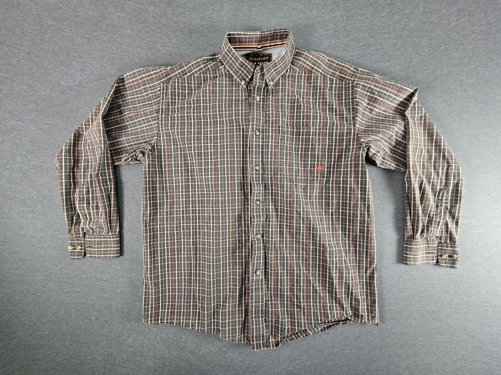 Ariat Shirt Mens XL Brown Plaid Long Sleeve Button Up Pro Series Western
