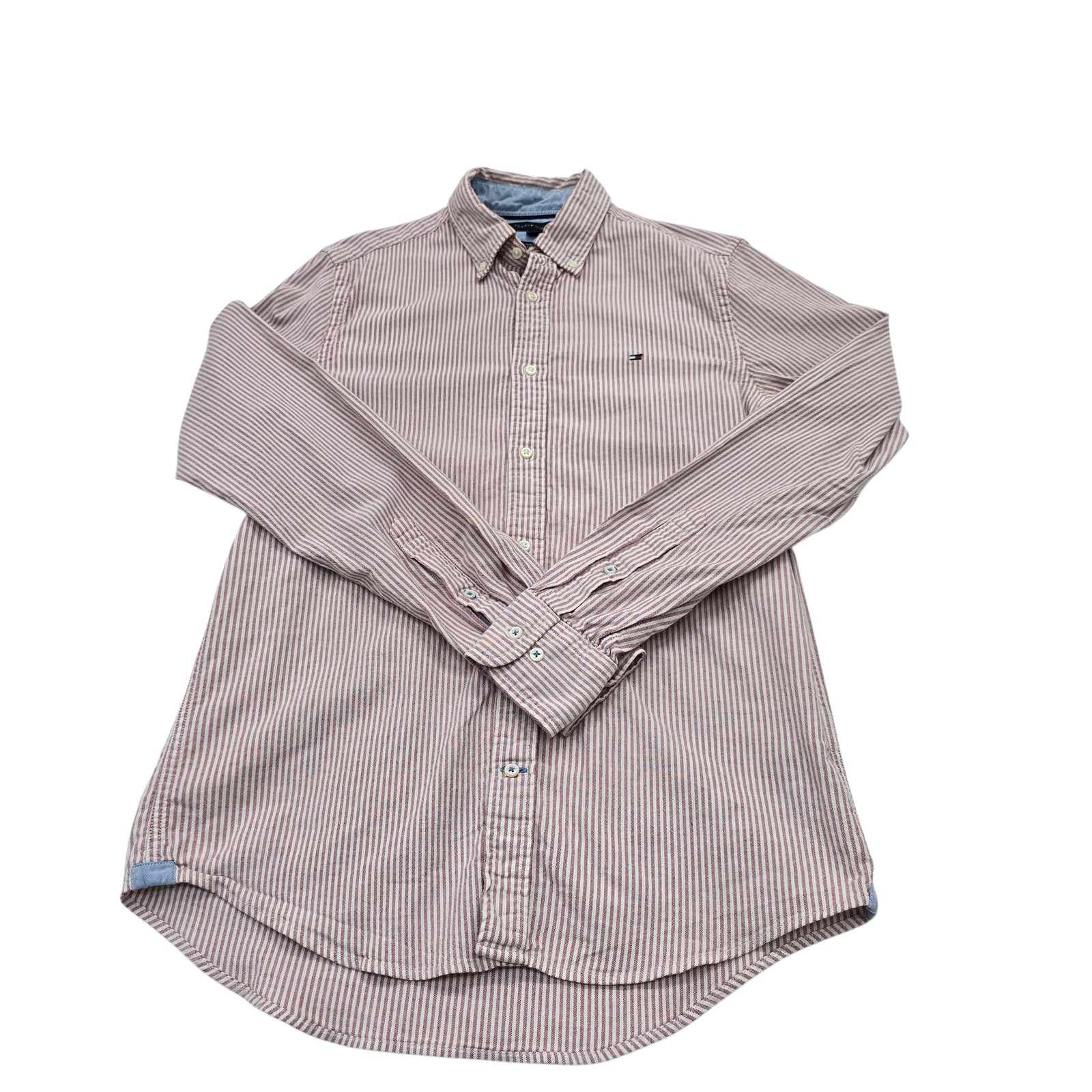 Tommy Hilfiger Mens Shirt Red/White/Blue Striped Slim Fit Size S – Casual