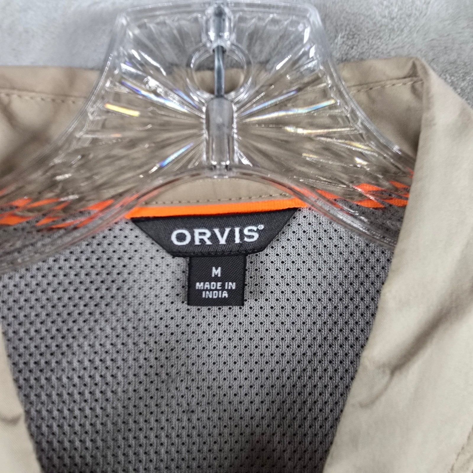 Orvis Button Down Shirt Mens Medium Tan Ketterman Ranch Quilted Short Sleeve