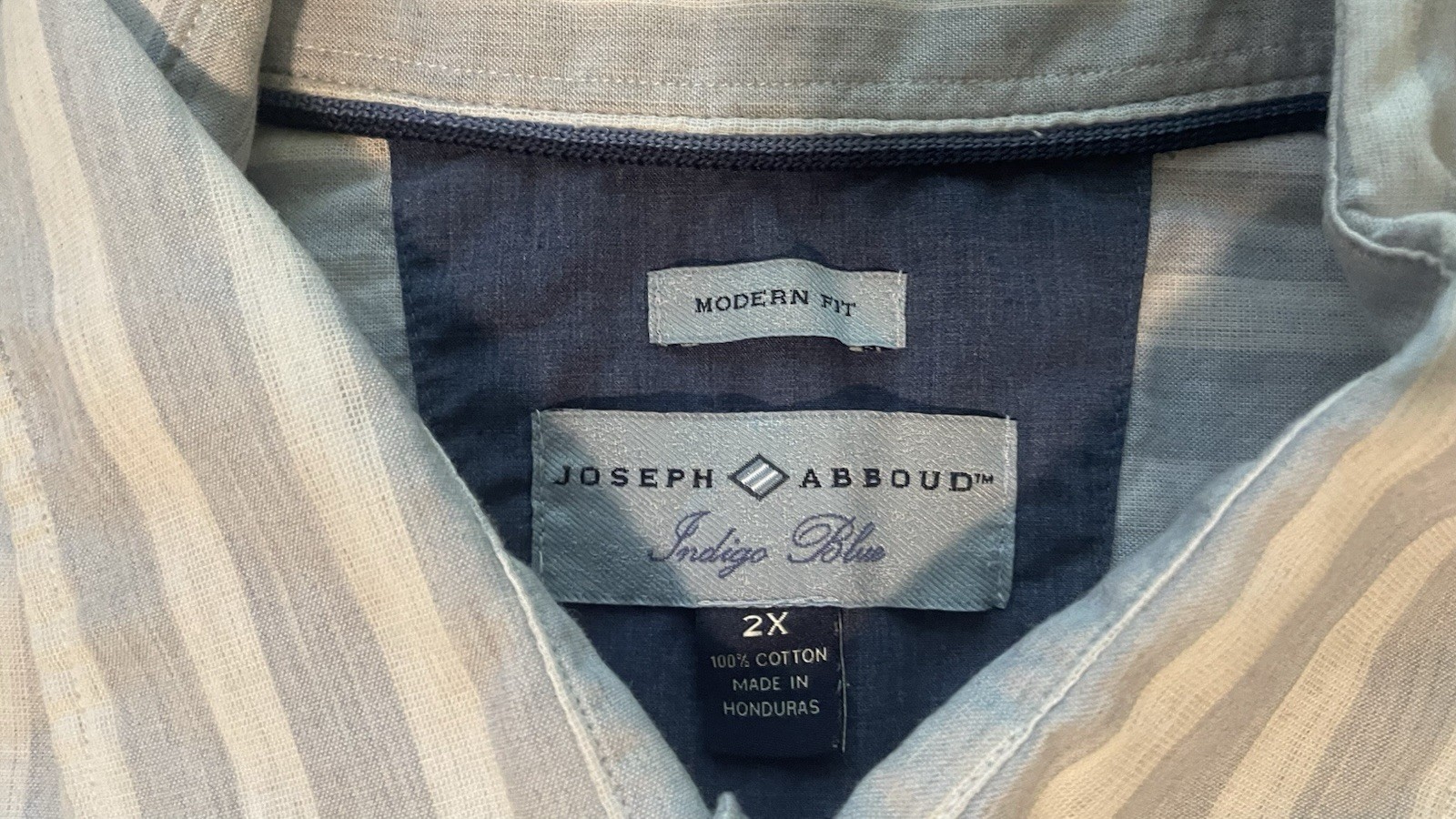 Joseph Abboud Indigo Blues Mens 2X Big & Tall Blue/White Striped SS Button Up
