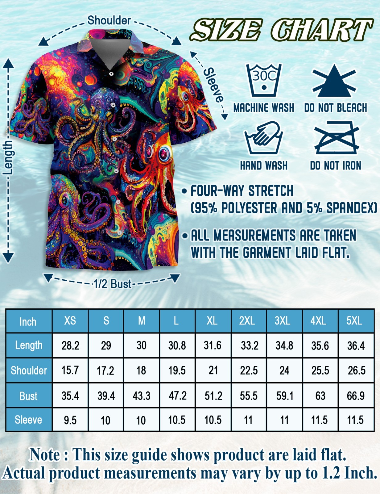 Octopus Hippie Hawaiian Shirt Ocean Animal Retro Summer Button Up