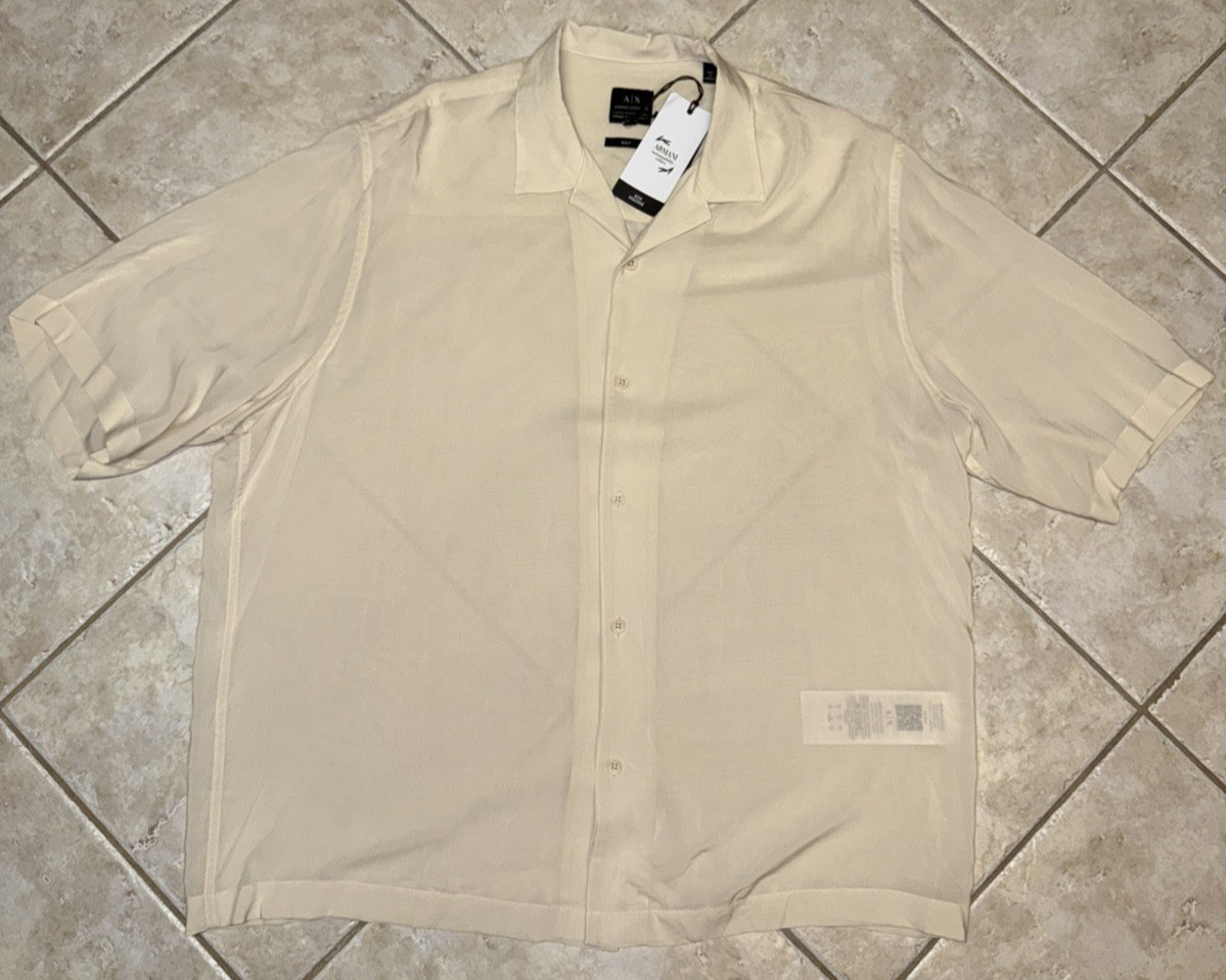 Armani Exchange A|X Boxy Fit Short Sleeve Shirt Men’s S Viscose Beige NWT