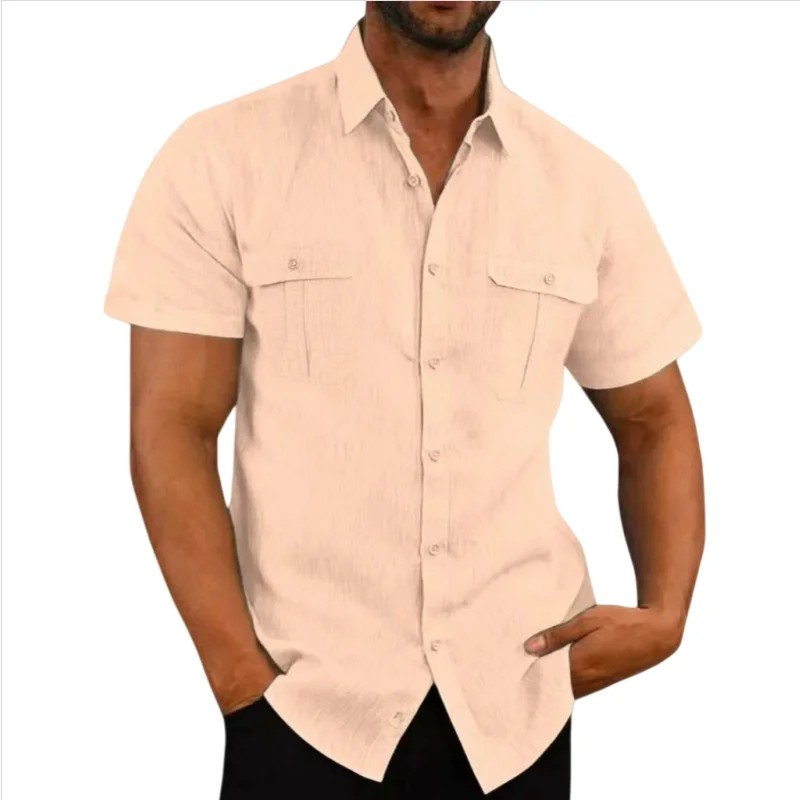 Mens Linen Shirt Short Sleeve Button Down Casual Beach Summer Vacation Shirt