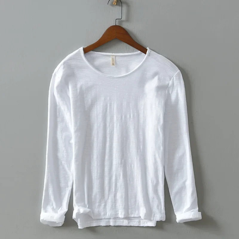New Autumn Solid Color Long-sleeved T-shirt Men’s Casual Bottoming T-shirt Male