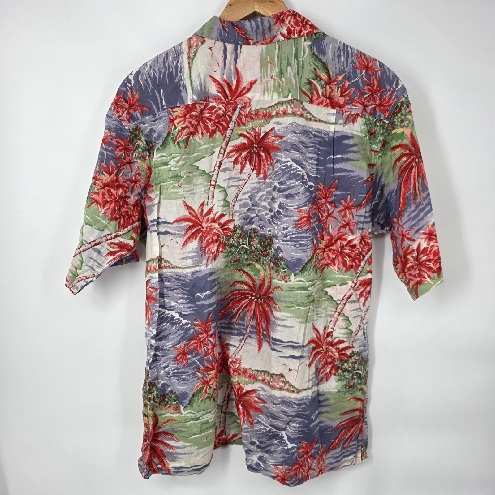 VTG Polo Jeans Co Ralph Lauren Hawaiian Camp Shirt Palm Floral Ocean Birds Sz M