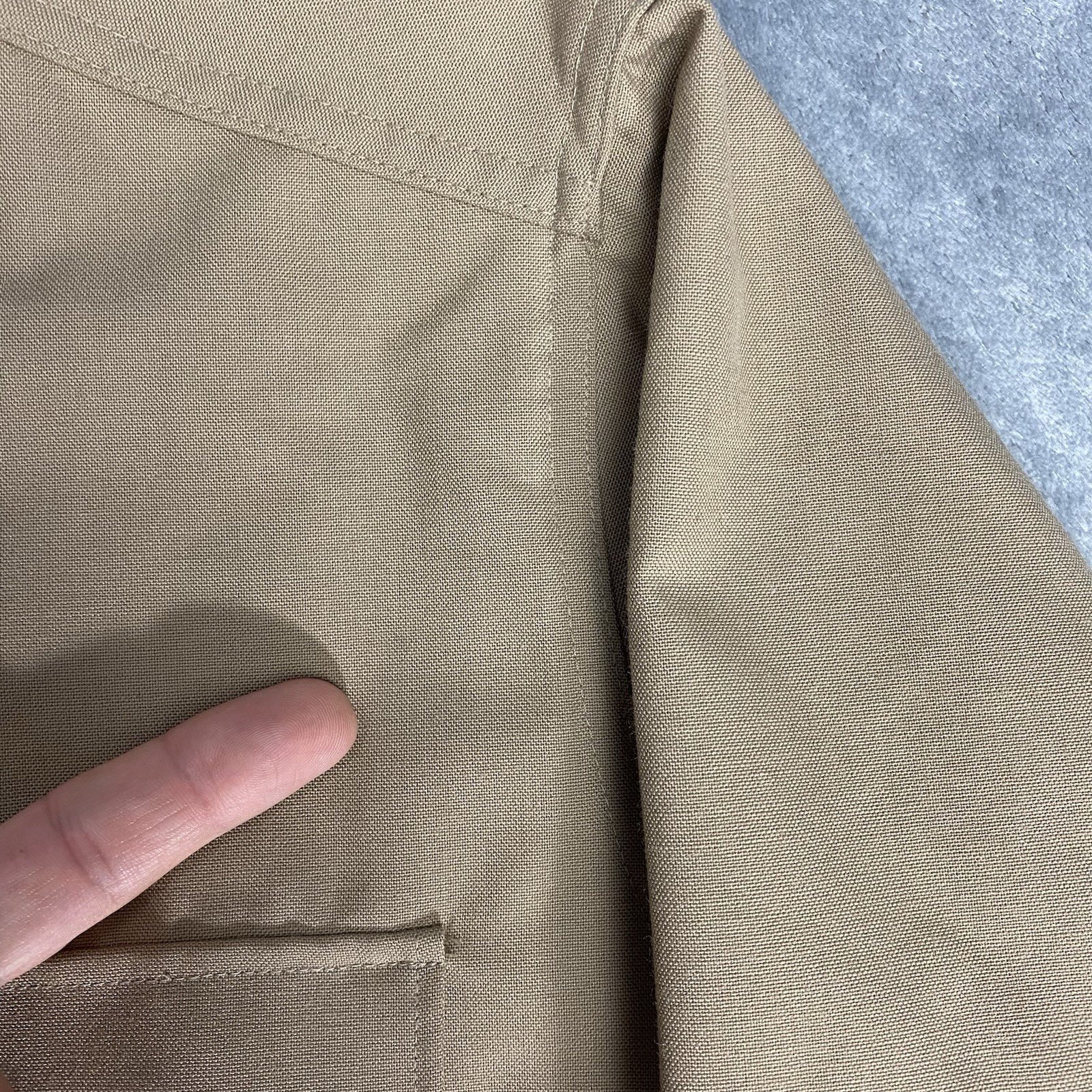 Vintage Military Shirt Mens Size L Tan 70s Wool Dacron USMC Button Up Union Made