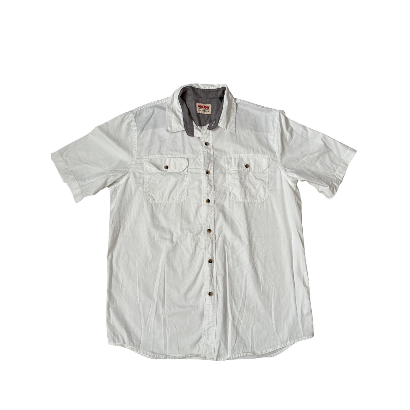 Wrangler Authentics Western Cowboy Short Sleeve Button Down Cotton Work Shirt L