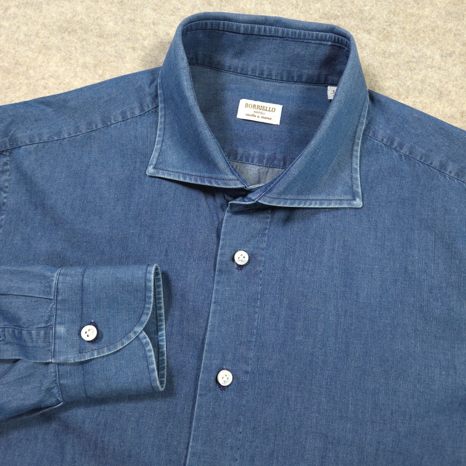 Borriello Napoli Denim Shirt 16 41 Indigo Blue Italian Handmade Sartorial Casual