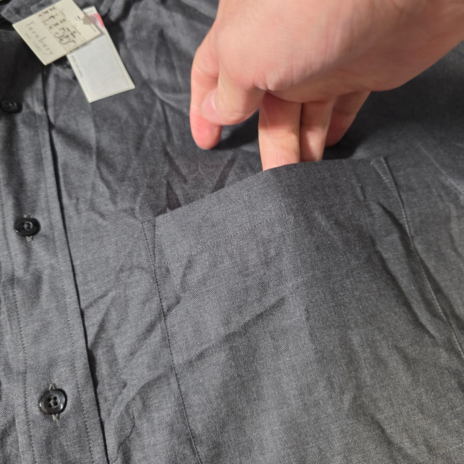 Turnbury Mens L 33 Button Down Shirt Gray Cotton Long Sleeve Solid Pocket