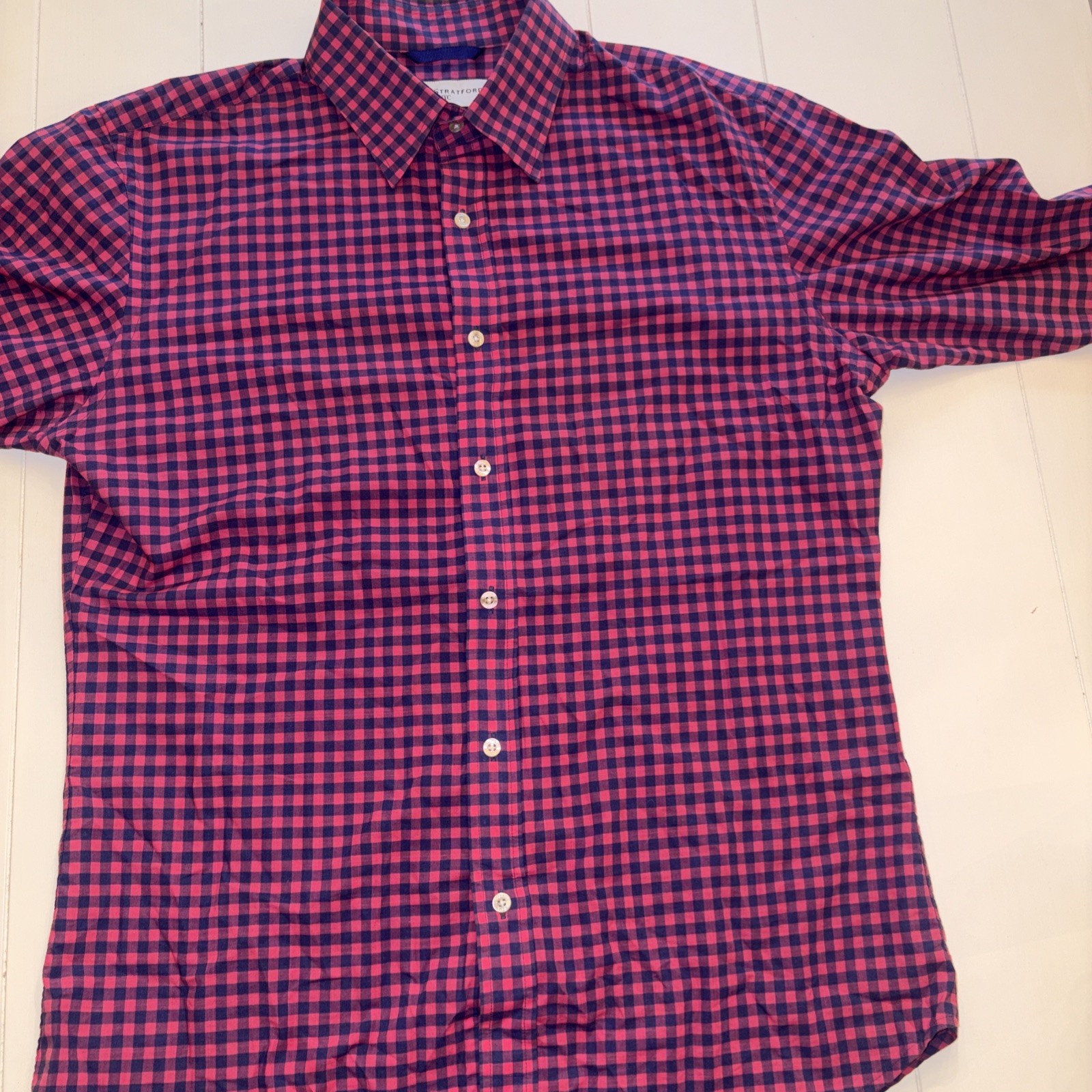 Teddy Stratford Shirt Mens 2 M Red Gingham Zip Fit Hidden Zipper Button Up
