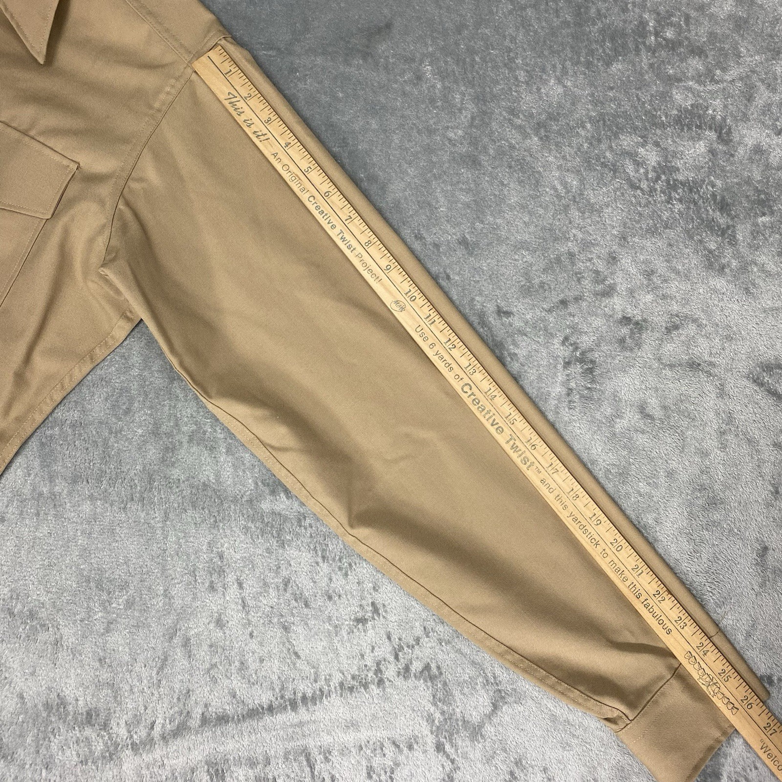 Vintage Military Shirt Mens Size L Tan 70s Wool Dacron USMC Button Up Union Made