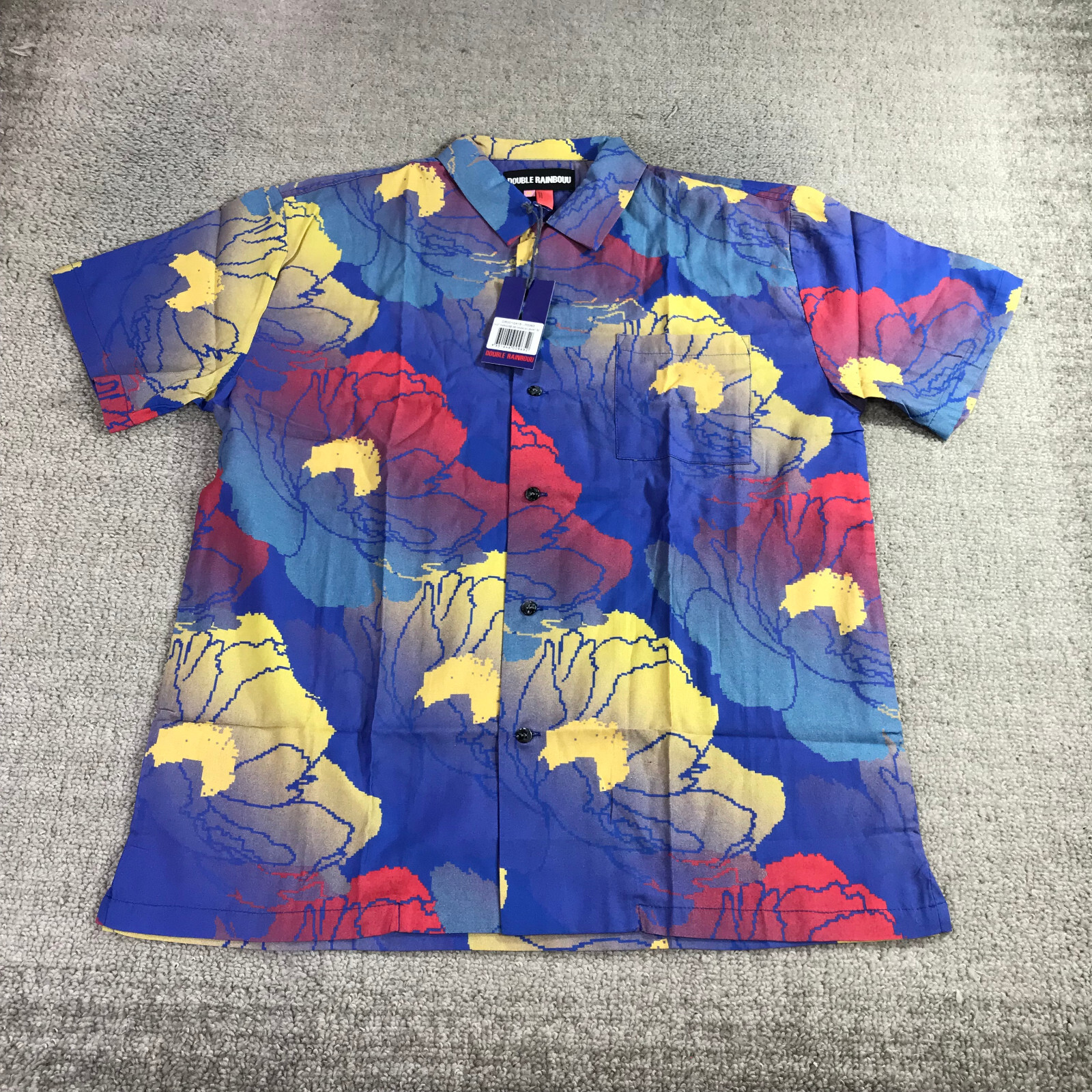 Double Rainbow Shirt Mens Medium Button Up Party Cocktail Fast Hawaiian Camp FD