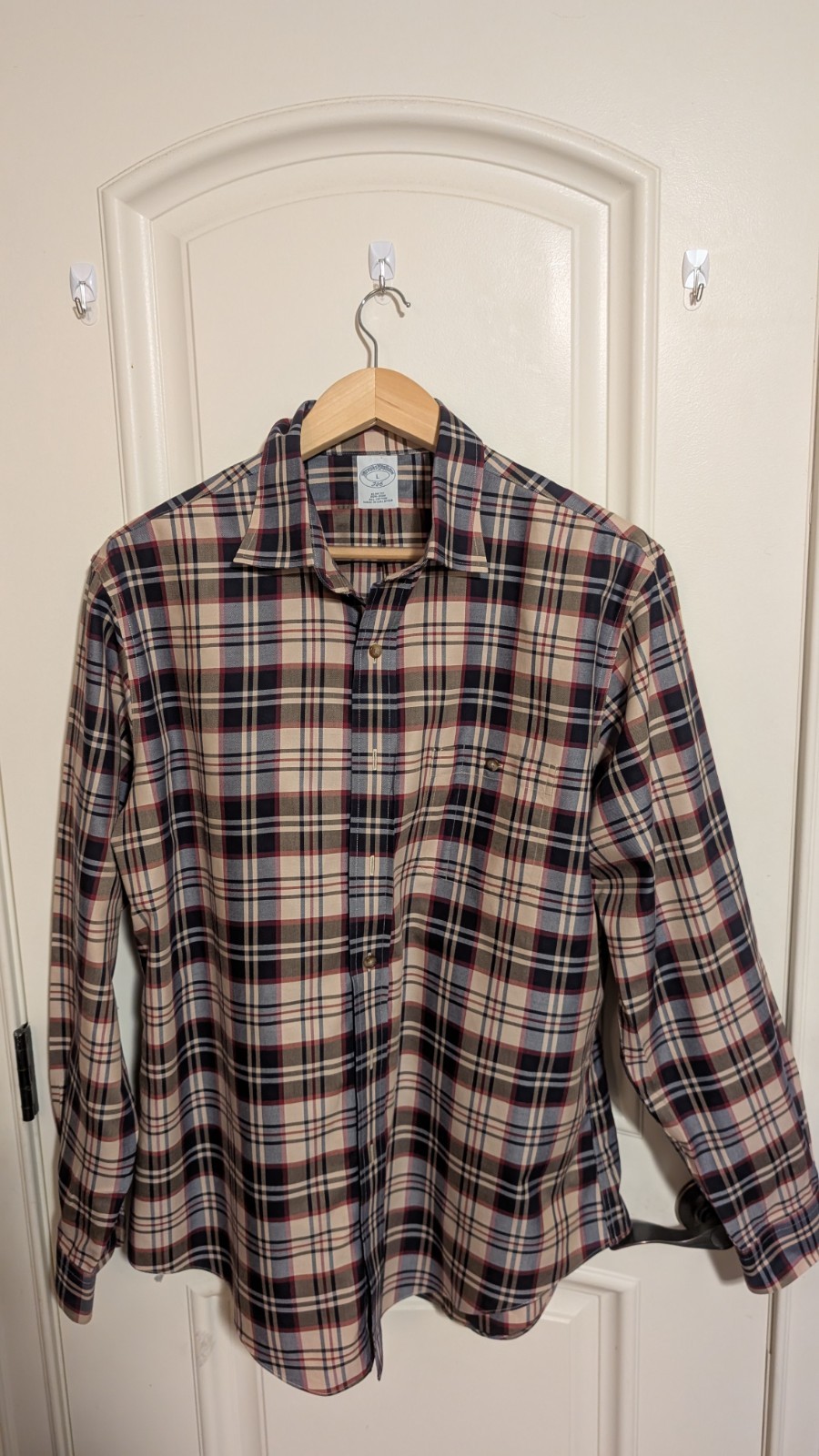 Brooks Brothers Men’s L Slim Fit Non-Iron Plaid Cotton Button-Up Shirt LS