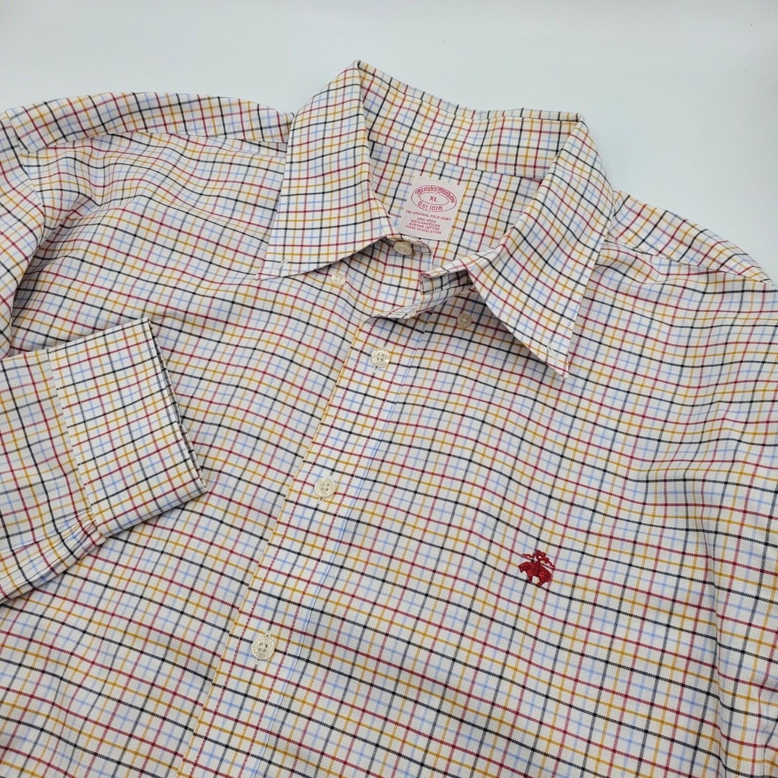 Brooks Brothers Mens XL Non-Iron Supima Cotton Tattersall Check Button DownShirt