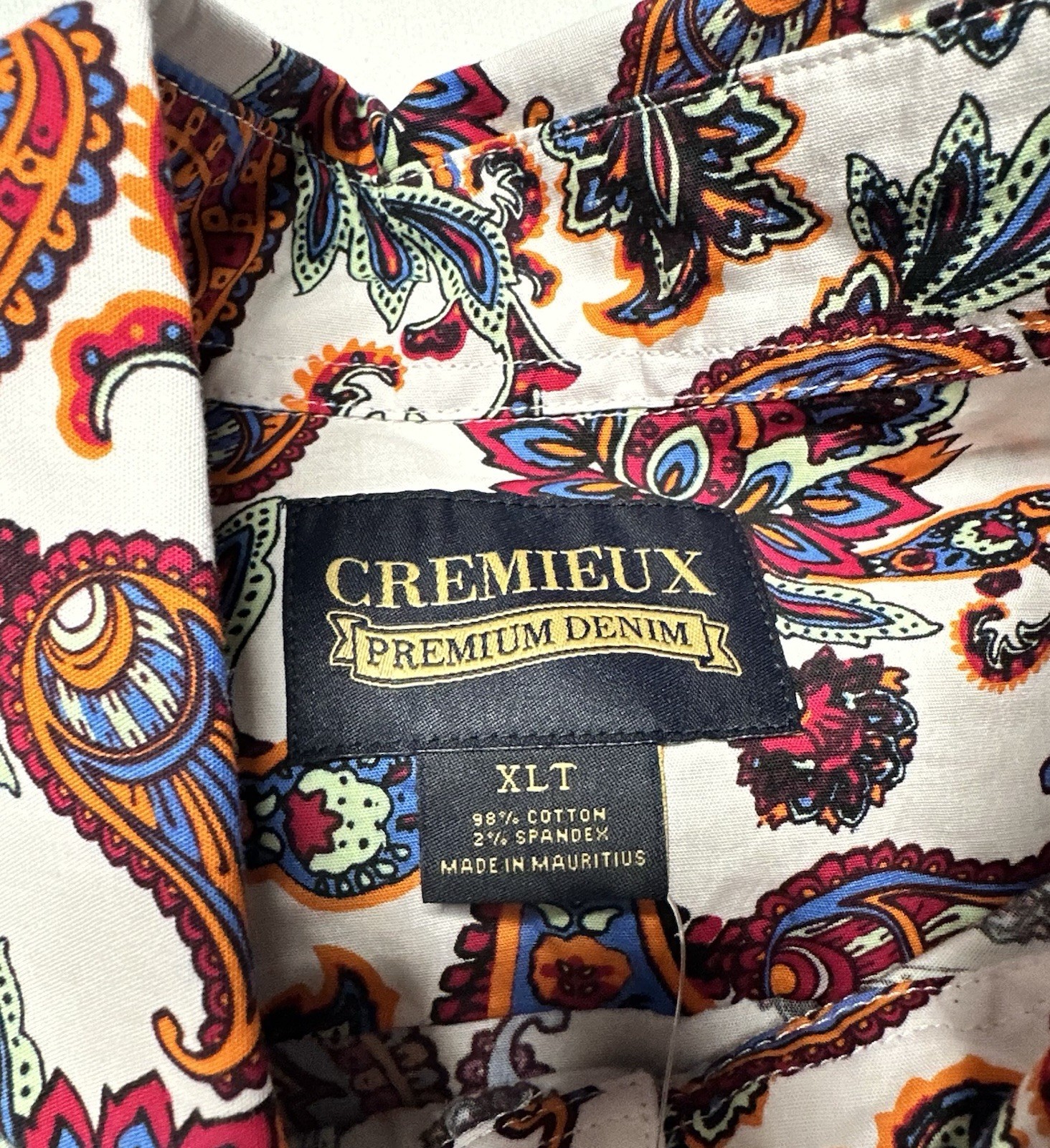 Cremieux Premium Denim Men Shirt XLT Button Short Sleeve Cotton Paisley Pink
