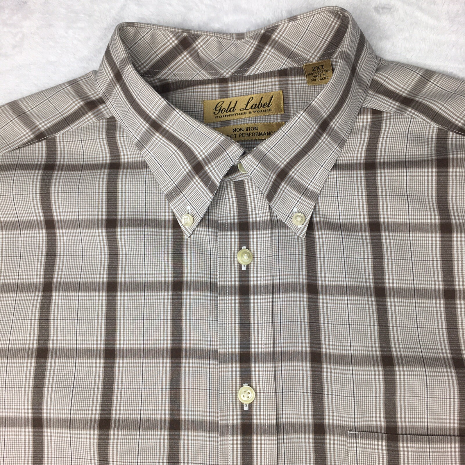 Roundtree & Yorke Gold Label Shirt Mens 2XT Tan Check Short Sleeve Non Iron