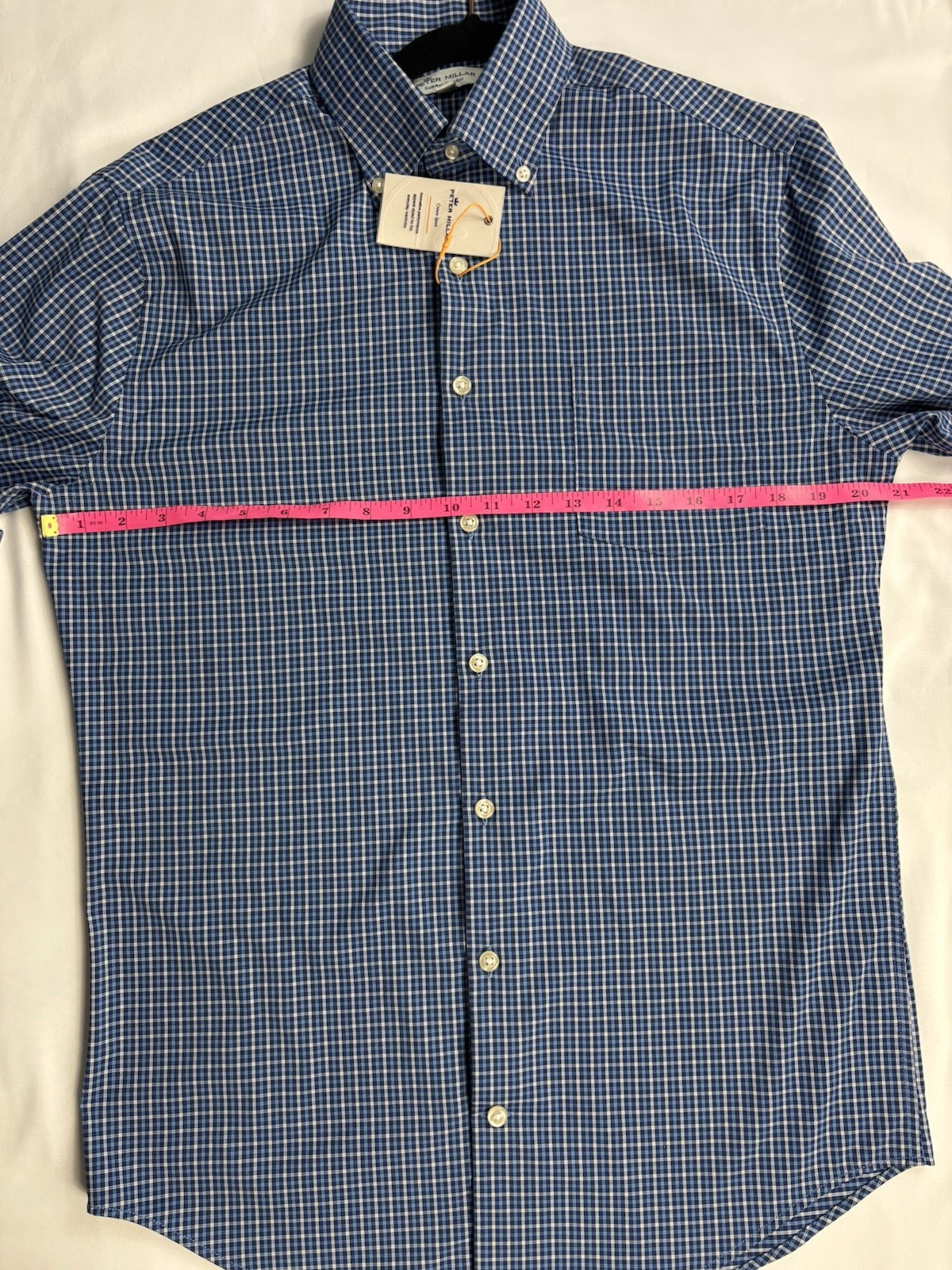 Peter Millar Summer Comfort Blue Check Button Down Performance Shirt S NWT